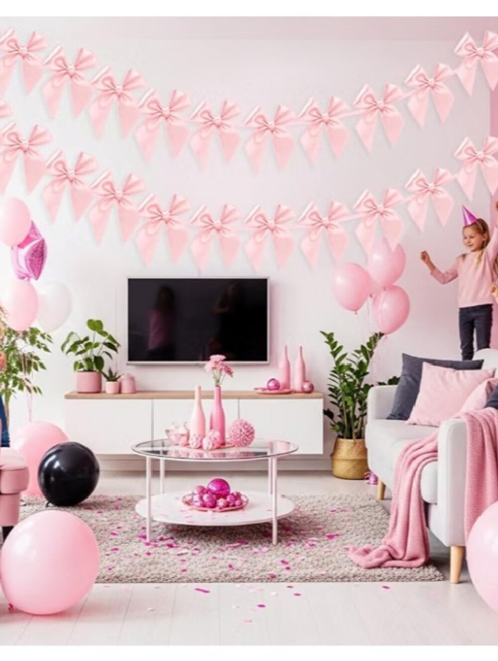 4 Pack Of 2 String Pink Ribbon Bow Garland Party Decoration